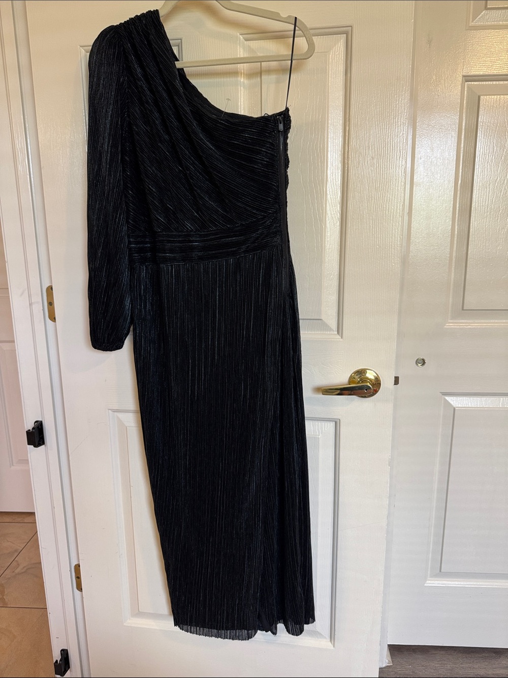SAYLOR Black One-Shoulder Pleated Evening Gown